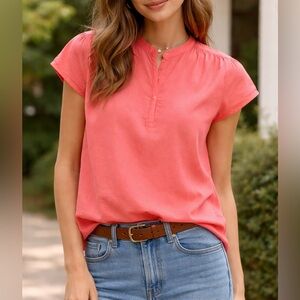 J. Jill Coral Short-Sleeve Henley Blouse size:S